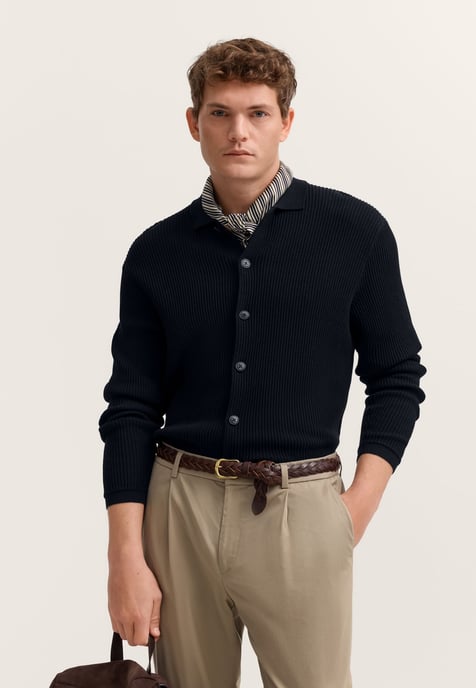 Bugatti Herren Gebreid vest met knoopsluiting en polokraag - Image 1