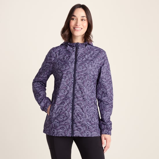 Craven Womens Waterproof Packaway Jacket - Dk Indigo/Lilac Blossom Wave Print - Image 1
