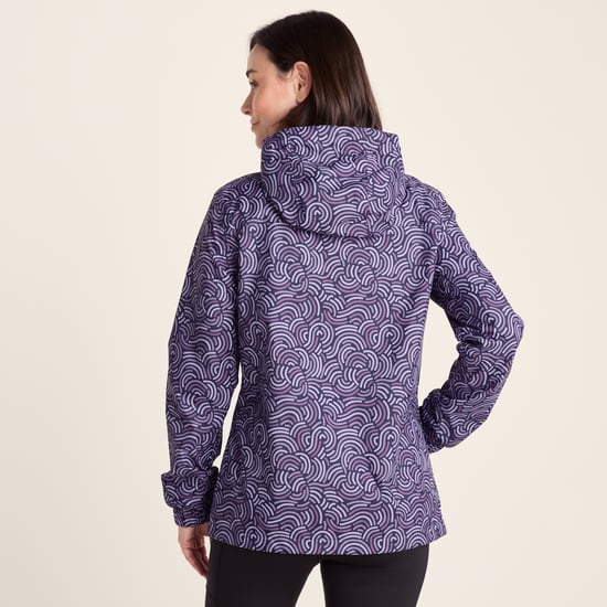 Craven Womens Waterproof Packaway Jacket - Dk Indigo/Lilac Blossom Wave Print - Image 2