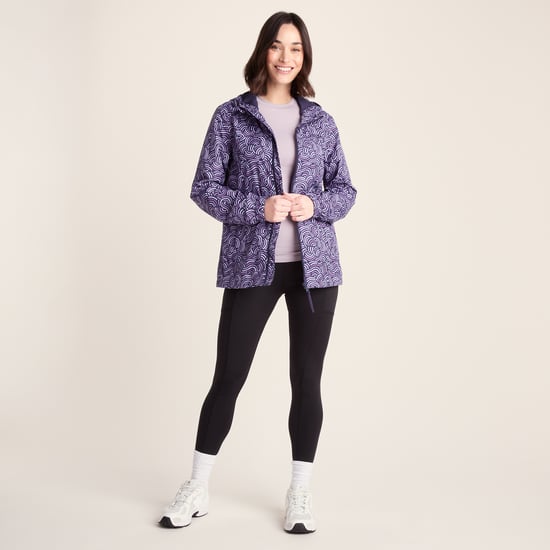 Craven Womens Waterproof Packaway Jacket - Dk Indigo/Lilac Blossom Wave Print - Image 3