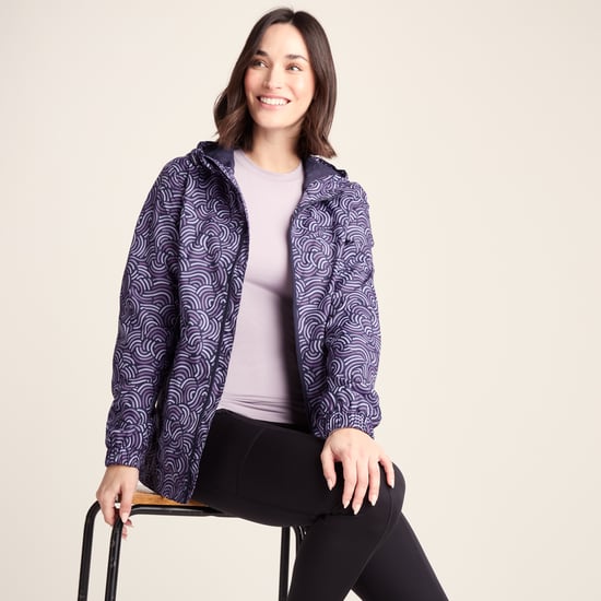 Craven Womens Waterproof Packaway Jacket - Dk Indigo/Lilac Blossom Wave Print - Image 4