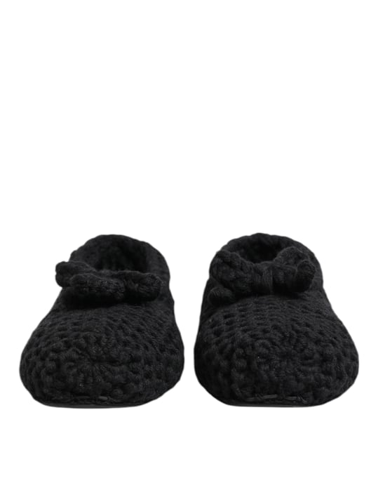 Dolce & Gabbana Zwarte Wol Gebreide Instapschoenen Ballerina Flats - Image 3