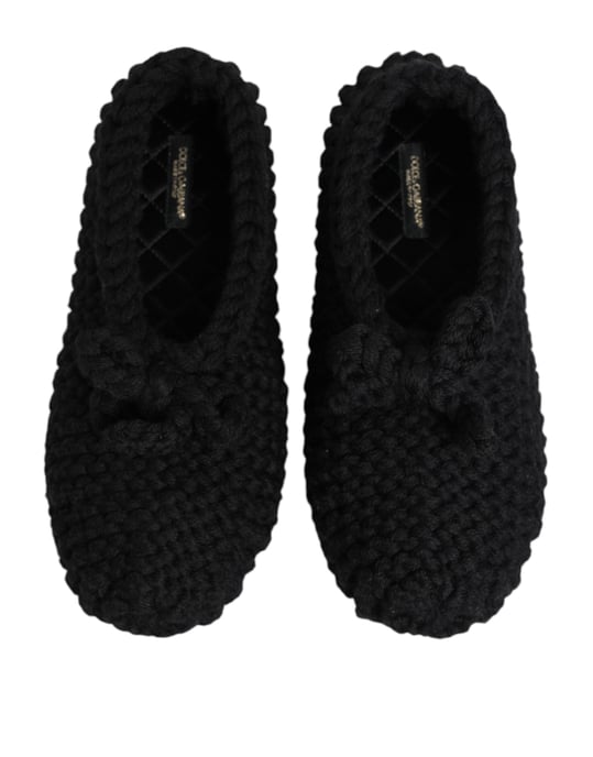 Dolce & Gabbana Zwarte Wol Gebreide Instapschoenen Ballerina Flats - Image 4