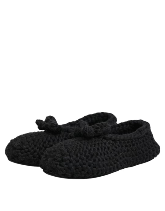 Dolce & Gabbana Zwarte Wol Gebreide Instapschoenen Ballerina Flats - Image 5