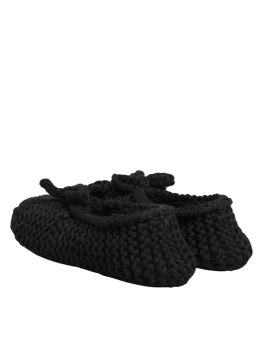 Dolce & Gabbana Zwarte Wol Gebreide Instapschoenen Ballerina Flats - Image 6