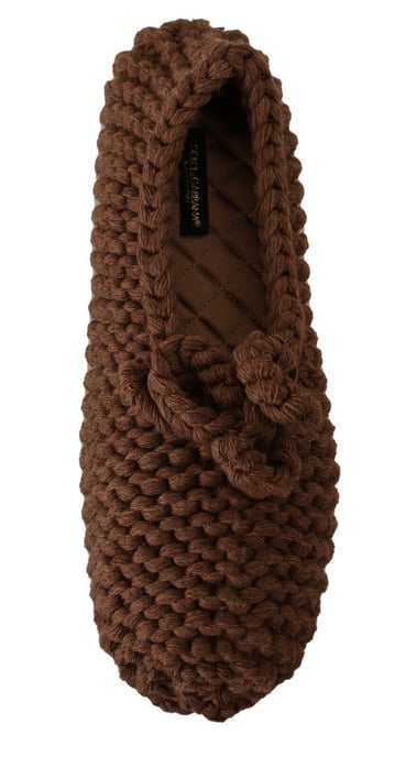 Dolce & Gabbana Bruine Slip-On Ballerina Flats Wol Gehaakte Schoenen - Image 6