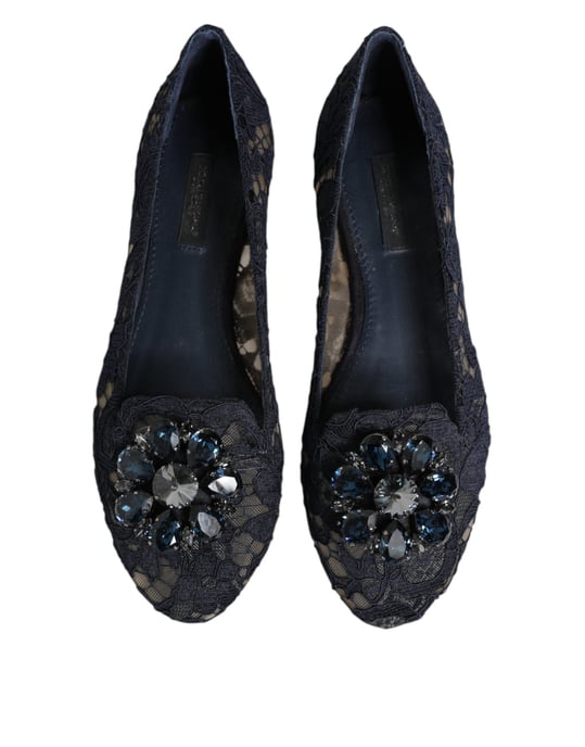 Dolce & Gabbana Blauwe Taormina Kant Kristallen Ballerina's - Image 3