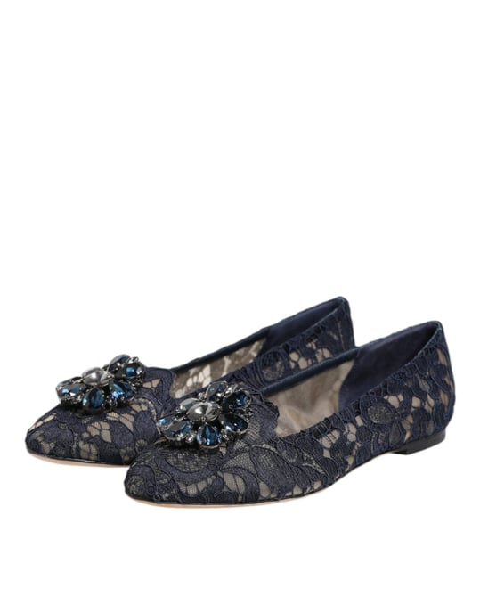 Dolce & Gabbana Blauwe Taormina Kant Kristallen Ballerina's - Image 4