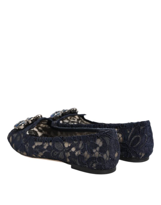 Dolce & Gabbana Blauwe Taormina Kant Kristallen Ballerina's - Image 5