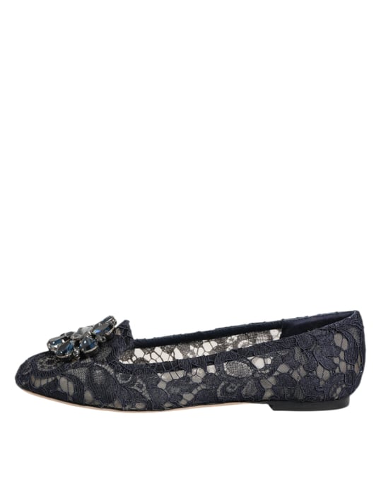 Dolce & Gabbana Blauwe Taormina Kant Kristallen Ballerina's - Image 6