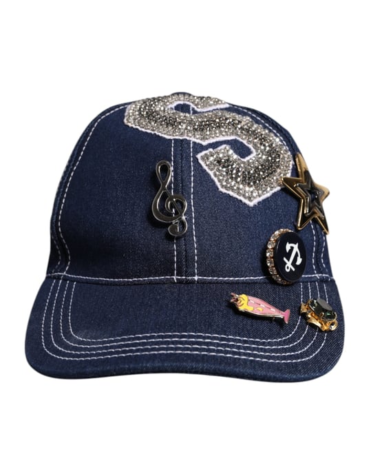 Dolce & Gabbana Blauwe Crystal Versiering Baseballpet - Image 2