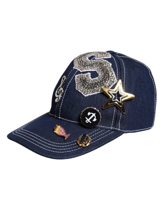 Dolce & Gabbana Blauwe Crystal Versiering Baseballpet - Image 3