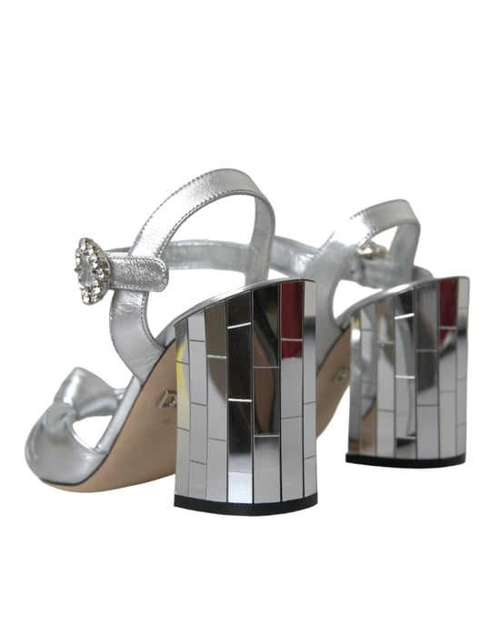 Dolce & Gabbana Silver Lammskinn Läder Klacksandaler Skor - Image 3