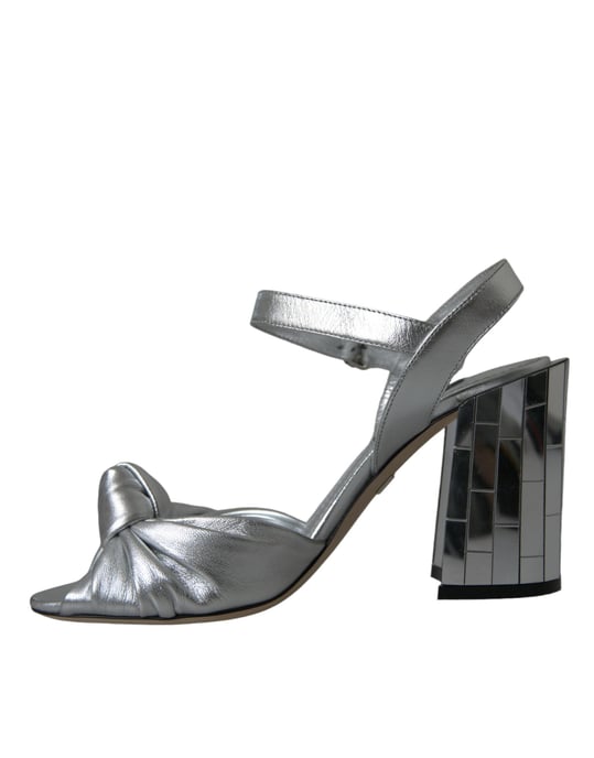 Dolce & Gabbana Silver Lammskinn Läder Klacksandaler Skor - Image 4