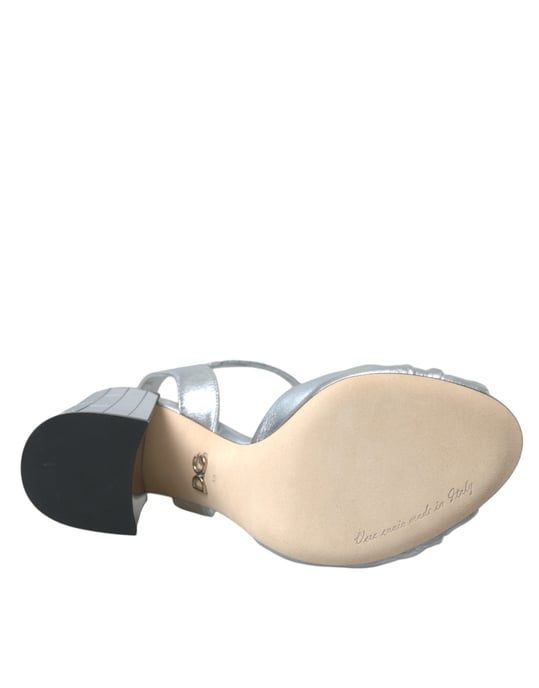 Dolce & Gabbana Silver Lammskinn Läder Klacksandaler Skor - Image 5
