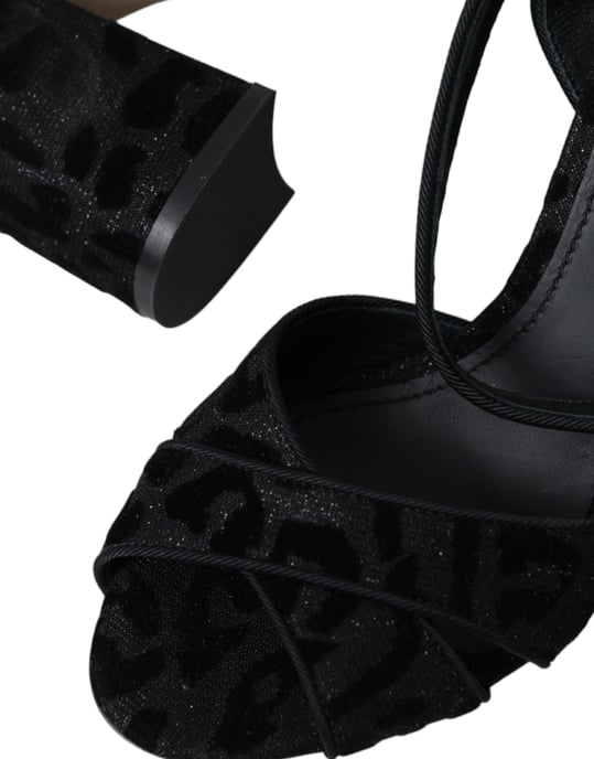 Dolce & Gabbana Svart Leopardmocka Klacksandaler Skor - Image 6