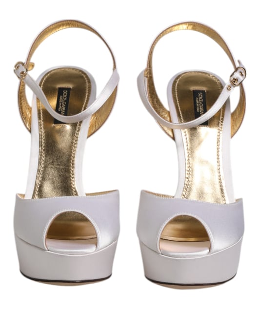 Dolce & Gabbana Witte Satijnen Platform Hakken Sandalen Schoenen - Image 3