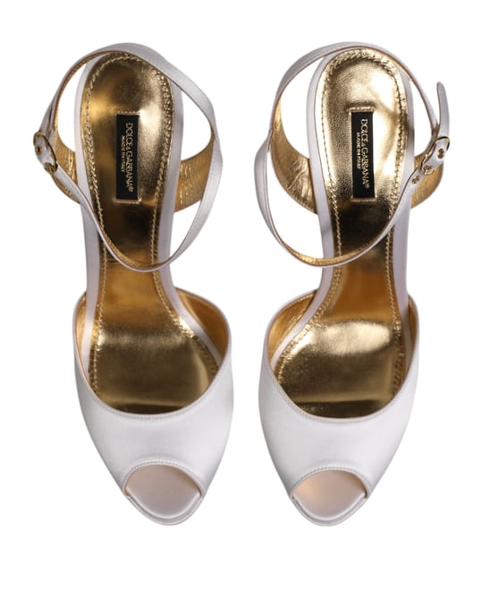 Dolce & Gabbana Witte Satijnen Platform Hakken Sandalen Schoenen - Image 4