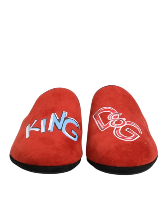 Dolce & Gabbana Rode Suede DG King Heren Huisslippers Schoenen - Image 3