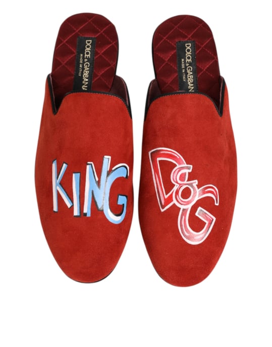 Dolce & Gabbana Rode Suede DG King Heren Huisslippers Schoenen - Image 4