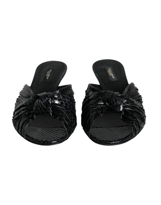 Dolce & Gabbana Svarta Läderklackar Slides Sandaler Skor - Image 2