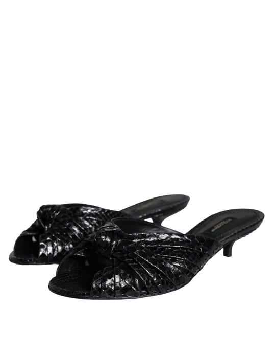 Dolce & Gabbana Svarta Läderklackar Slides Sandaler Skor - Image 3