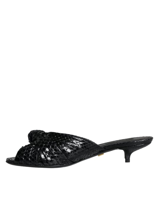 Dolce & Gabbana Svarta Läderklackar Slides Sandaler Skor - Image 4