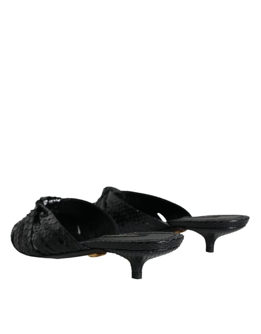 Dolce & Gabbana Svarta Läderklackar Slides Sandaler Skor - Image 5