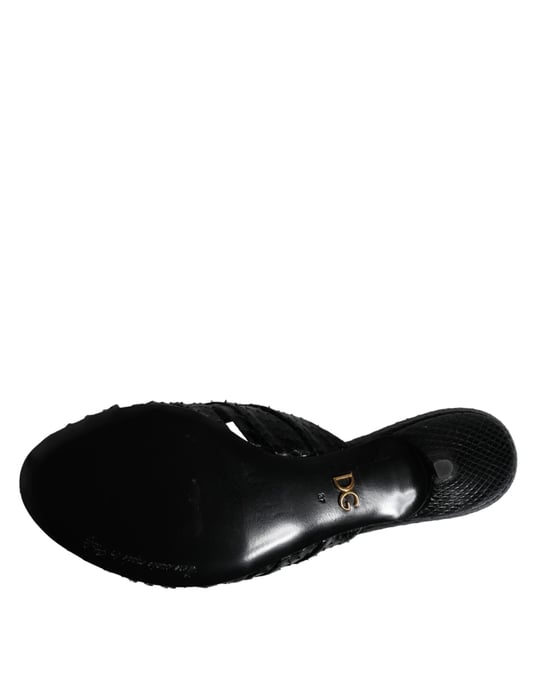 Dolce & Gabbana Svarta Läderklackar Slides Sandaler Skor - Image 6