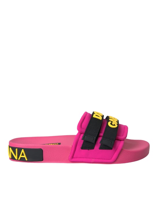 Dolce & Gabbana Roze Zwarte Logo Strandslippers Sandalen Schoenen - Image 1
