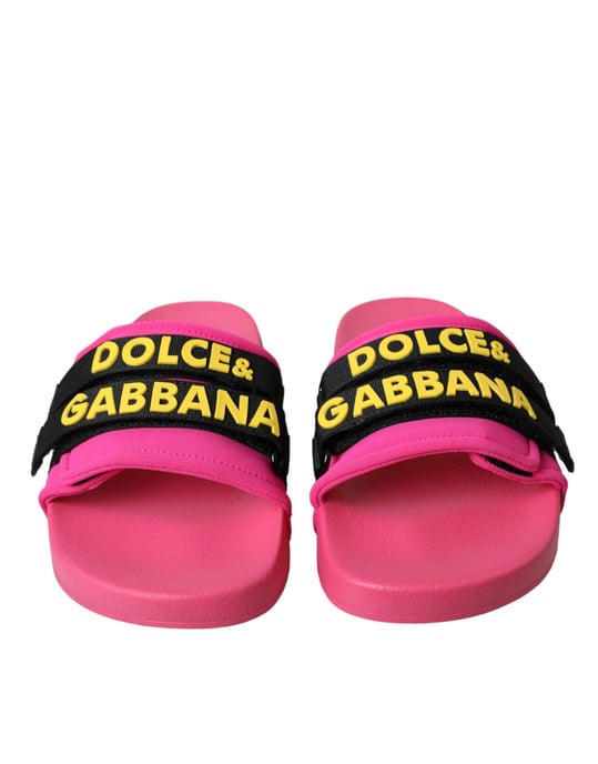 Dolce & Gabbana Roze Zwarte Logo Strandslippers Sandalen Schoenen - Image 2