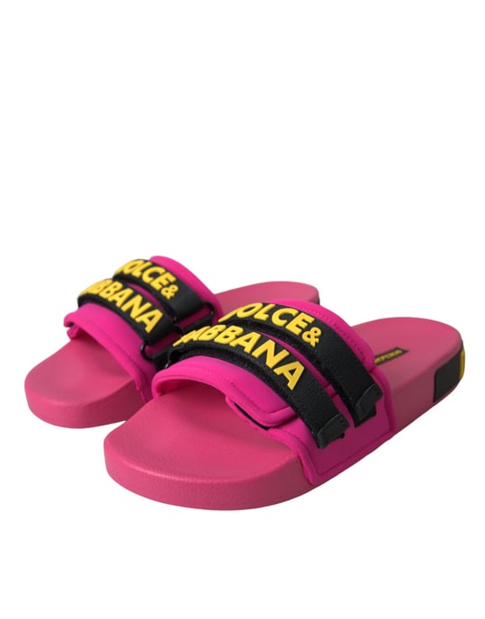 Dolce & Gabbana Roze Zwarte Logo Strandslippers Sandalen Schoenen - Image 3