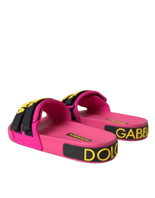Dolce & Gabbana Roze Zwarte Logo Strandslippers Sandalen Schoenen - Image 4