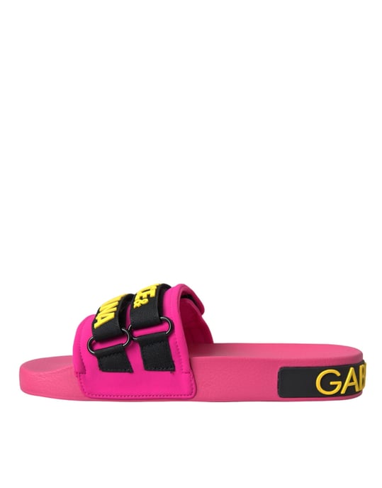 Dolce & Gabbana Roze Zwarte Logo Strandslippers Sandalen Schoenen - Image 5