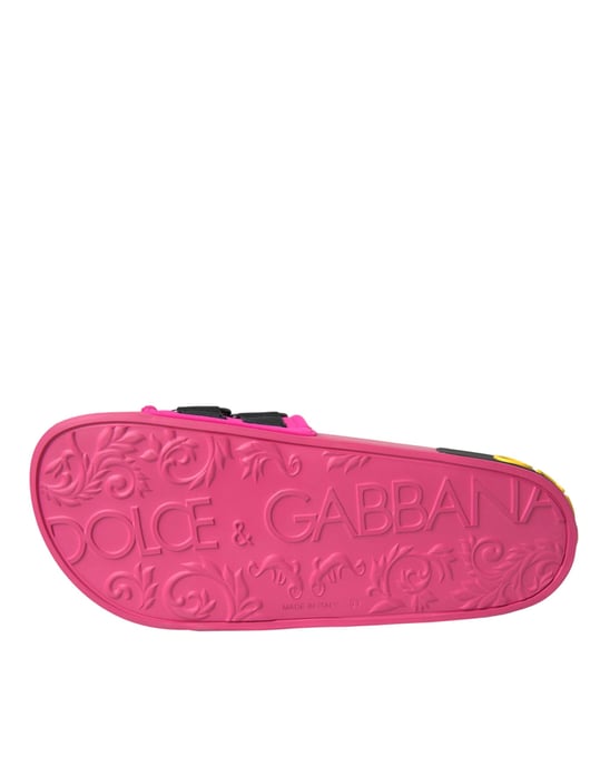 Dolce & Gabbana Roze Zwarte Logo Strandslippers Sandalen Schoenen - Image 6