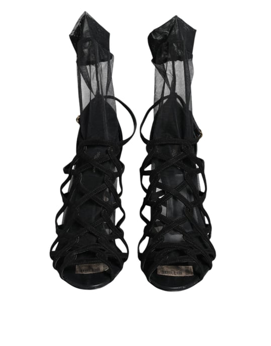 Dolce & Gabbana Svarta Tyll Stretch Klacksandaler Sko - Image 2