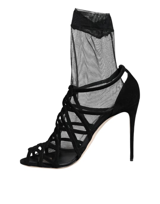 Dolce & Gabbana Svarta Tyll Stretch Klacksandaler Sko - Image 5
