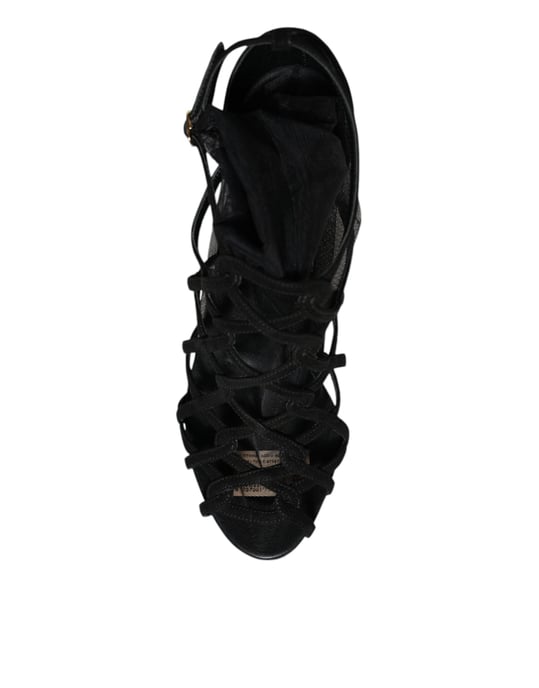 Dolce & Gabbana Svarta Tyll Stretch Klacksandaler Sko - Image 6