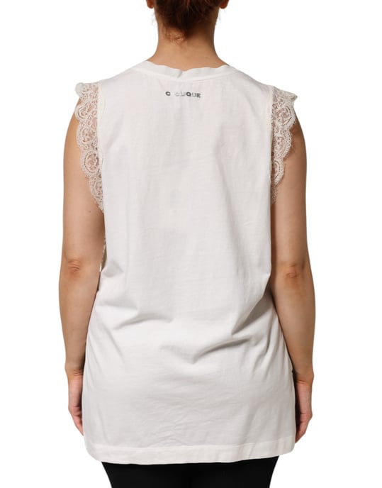 PINKO Witte Zijde Mix Kant Afwerking Mouwloze V-Hals Dames Top - Image 4