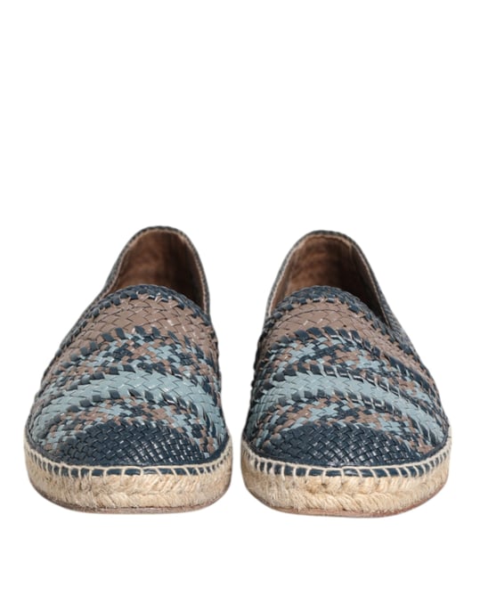 Dolce & Gabbana Blauwe Grijze Geweven Leren Buffel Espadrilleschoenen - Image 2