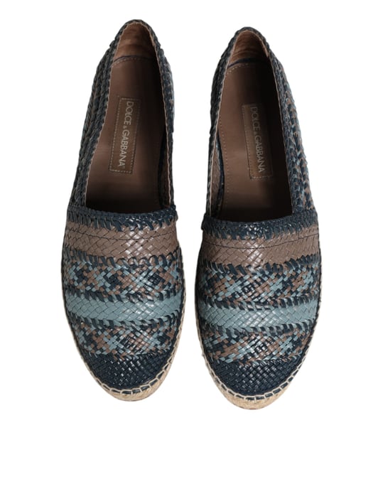 Dolce & Gabbana Blauwe Grijze Geweven Leren Buffel Espadrilleschoenen - Image 3