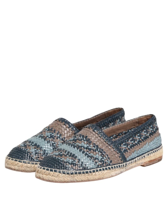 Dolce & Gabbana Blauwe Grijze Geweven Leren Buffel Espadrilleschoenen - Image 4