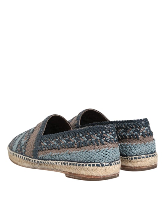 Dolce & Gabbana Blauwe Grijze Geweven Leren Buffel Espadrilleschoenen - Image 5