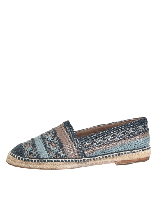 Dolce & Gabbana Blauwe Grijze Geweven Leren Buffel Espadrilleschoenen - Image 6