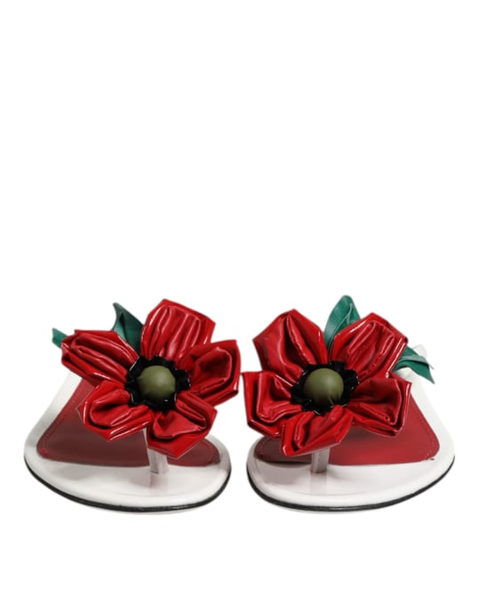 Dolce & Gabbana Rode Witte KEIRA Bloem Leer Sandalen Schoenen - Image 2