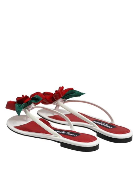Dolce & Gabbana Rode Witte KEIRA Bloem Leer Sandalen Schoenen - Image 5