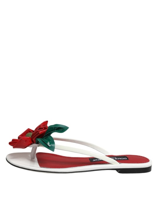 Dolce & Gabbana Rode Witte KEIRA Bloem Leer Sandalen Schoenen - Image 6