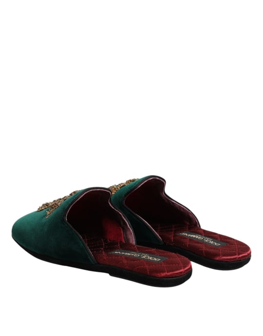 Dolce & Gabbana Grön Sammet Kors Smyckade Tofflor skor - Image 5