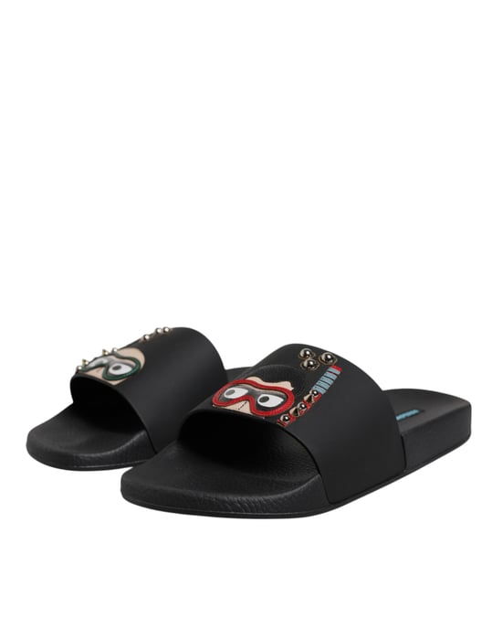 Dolce & Gabbana Zwarte Divers Leren Instapsandalen Strandmode Schoenen - Image 3