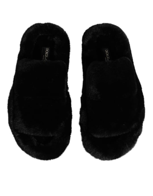 Dolce & Gabbana Svarta Polyester Sammet Sandaler Slipper Skor - Image 3